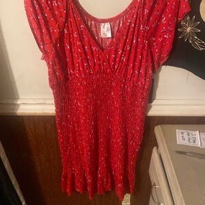 Red floral print dress